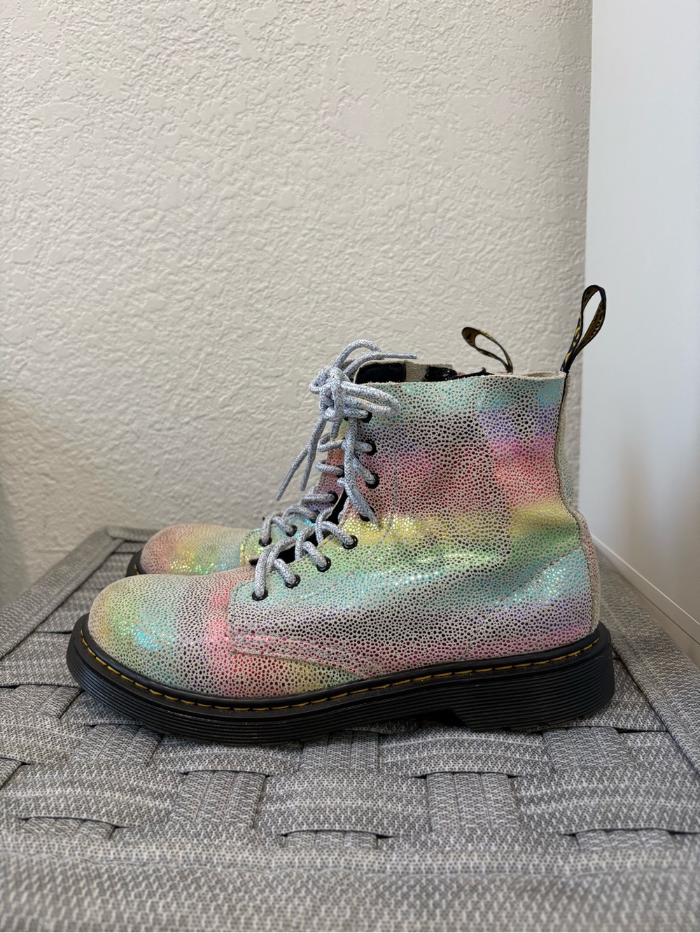 Dr. Martens Iridescent Holographic Multicolor Lace-Up Boots